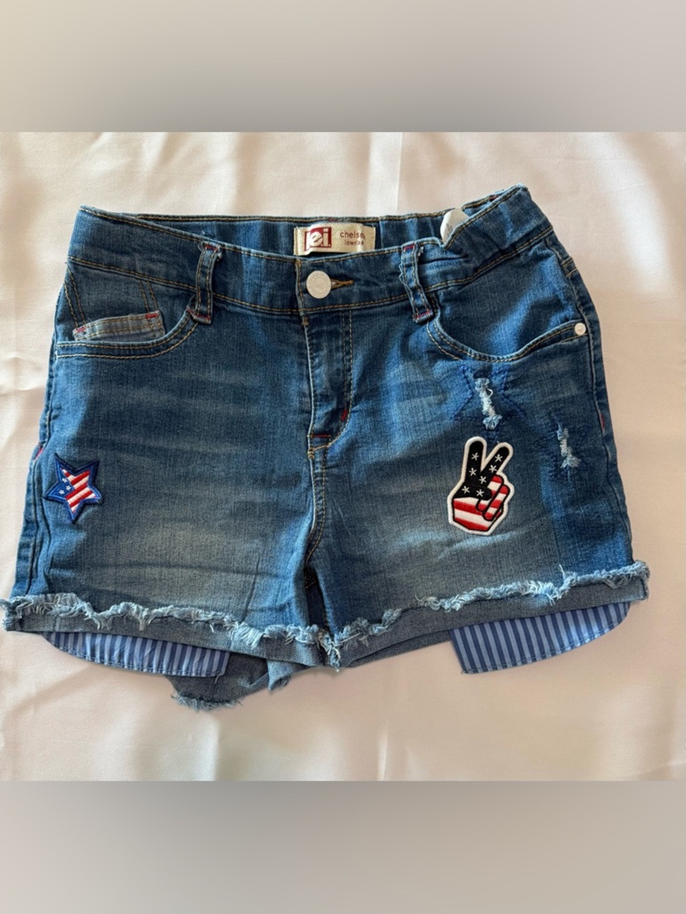 lei Blue Denim Kids Shorts with Patriotic Patches